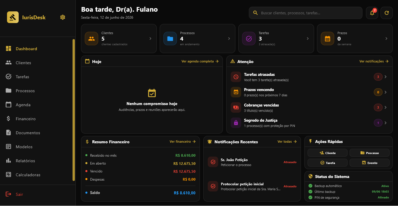 Tela de Dashboard do IurisDesk